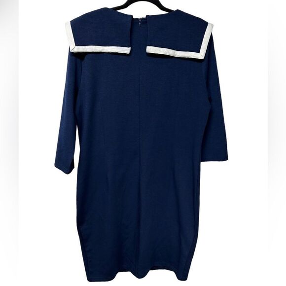 Rephyllis Navy Blue Mini Sheath Dress 1/2 Half Sleeve White Collar Bodycon - Picture 3 of 7